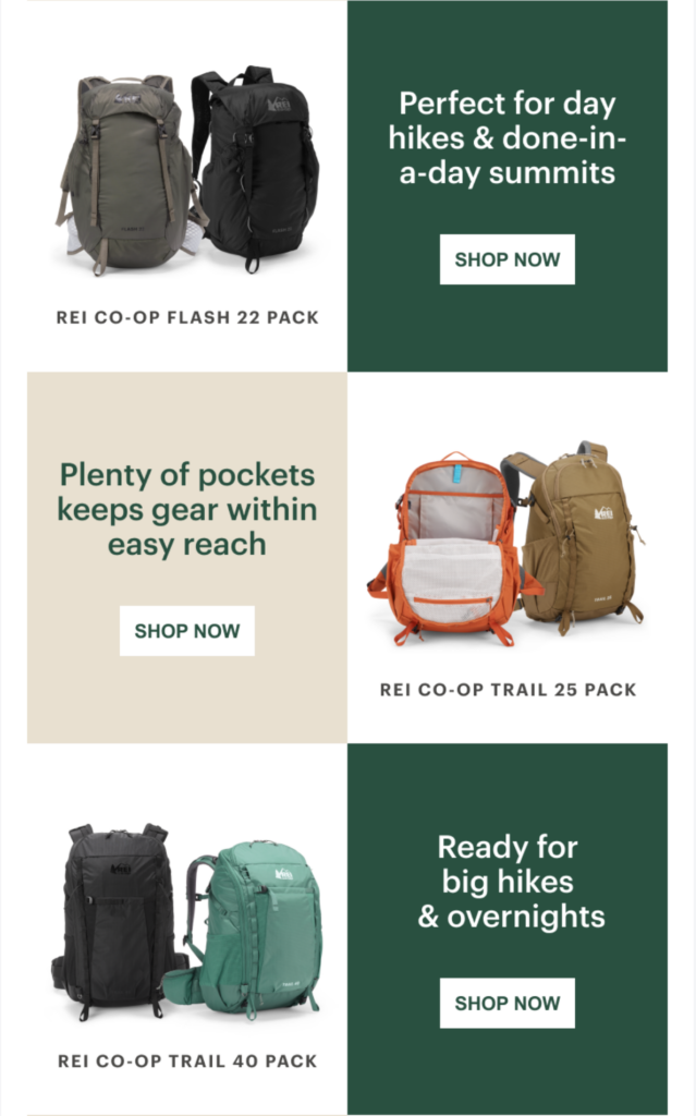 REI product recommendation email