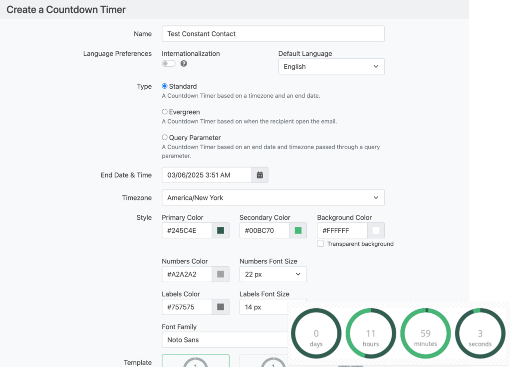 create countdown timer for constant contact