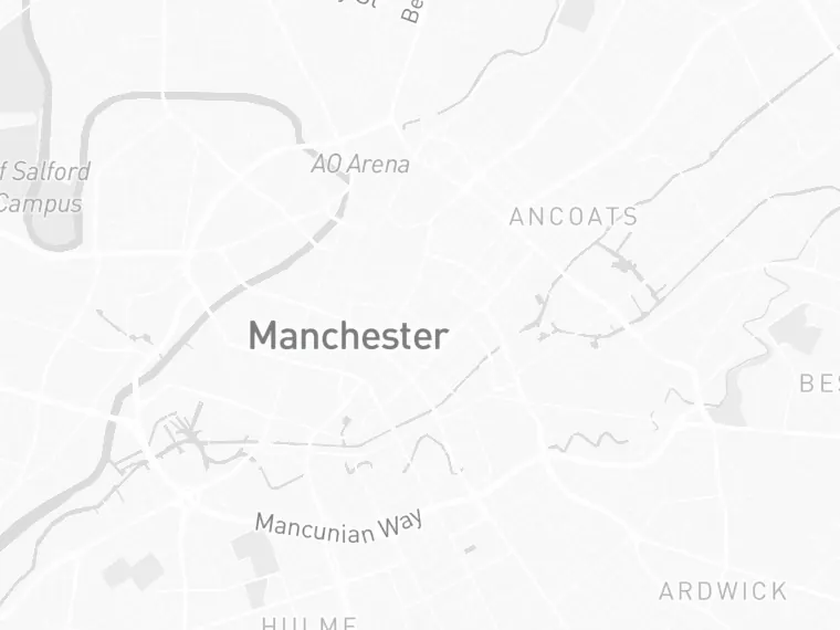Map of central Manchester with the nearest ACME store marked