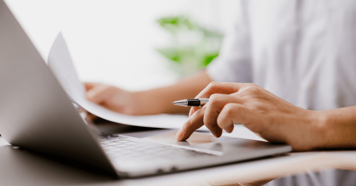 writing content on a laptop