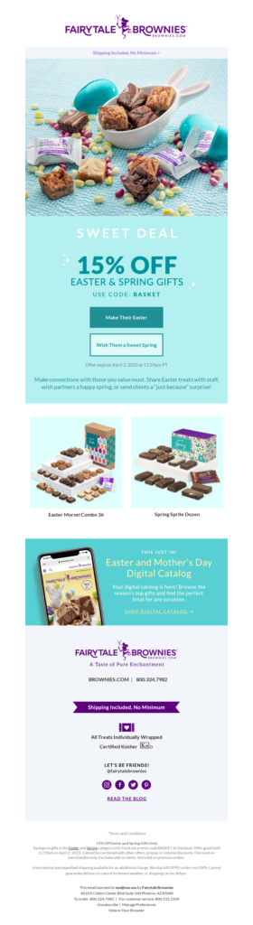 Fairytale Brownies's "Crack into these savings. 🐣 15% off Easter & Happy Spring gifts." Campaign