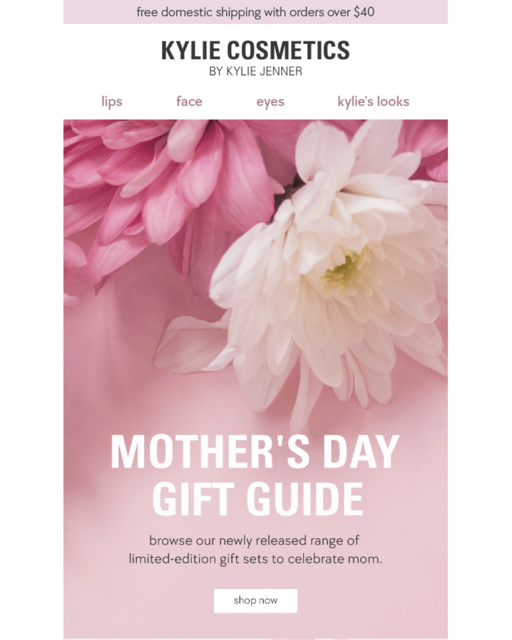 Kylie cosmetics mother's day gift guide email personalization example