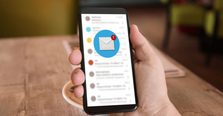 a phone showing an email notification